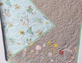 Kristin Blandford Designs Baby Quilt Kit The Littlest Quilt Kit Wholecloth Cheater Panel Blanket Baby Project Nursery Bedding Beginner Simple Bunnies Flowers Adorable Mint Grey Gray