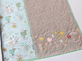 Kristin Blandford Designs Baby Quilt Kit The Littlest Quilt Kit Wholecloth Cheater Panel Blanket Baby Project Nursery Bedding Beginner Simple Bunnies Flowers Adorable Mint Grey Gray