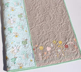 Kristin Blandford Designs Baby Quilt Kit The Littlest Quilt Kit Wholecloth Cheater Panel Blanket Baby Project Nursery Bedding Beginner Simple Bunnies Flowers Adorable Mint Grey Gray