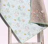 Kristin Blandford Designs Baby Quilt Kit The Littlest Quilt Kit Wholecloth Cheater Panel Blanket Baby Project Nursery Bedding Beginner Simple Bunnies Flowers Adorable Mint Grey Gray