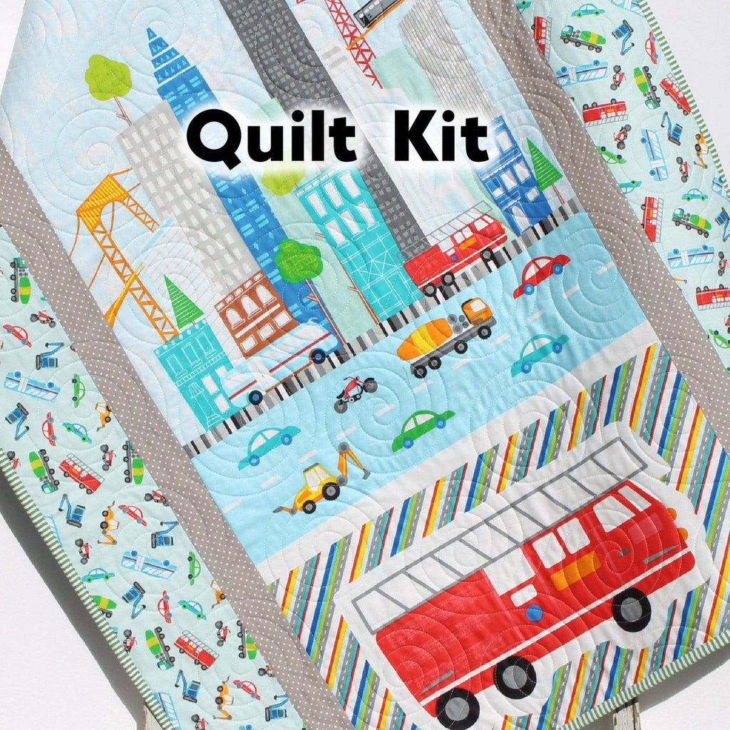 Kristin Blandford Designs Baby Quilt Kit Transportation Quilt Kit Baby Boy Panel Quick Easy Fun Beginner Sewing Project Quilting Ideas for Newborn Gifts Cars Trucks Around Town DIY