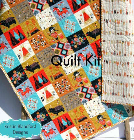 Wildwood Quilt Kit, Panel Cheater Top Wholecloth Woodland Arrows Tribal Aztec Teepees Bears