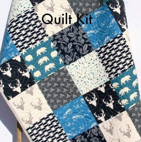 Kristin Blandford Designs Baby Quilt Kit Woodland Boy Quilt Kit, Navy Blue Nursery Bedding, Arrows Deer Buck Aztec