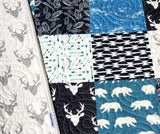Kristin Blandford Designs Baby Quilt Kit Woodland Boy Quilt Kit, Navy Blue Nursery Bedding, Arrows Deer Buck Aztec
