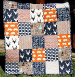 Woodland Boy Quilt Kit, Orange Nursery Bedding, Arrows Deer Buck Teepee