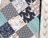 Kristin Blandford Designs Baby Quilt Kit Woodland Quilt Kit, Blue Teepee Buck Deer Bedding, Crib Blanket