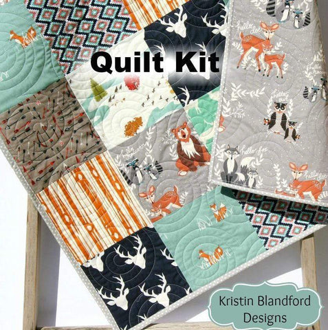 Kristin Blandford Designs Baby Quilt Kit Woodland Quilt Kit, Forest Animals Deer Buck, Quilting Project to Make, DIY Sewing