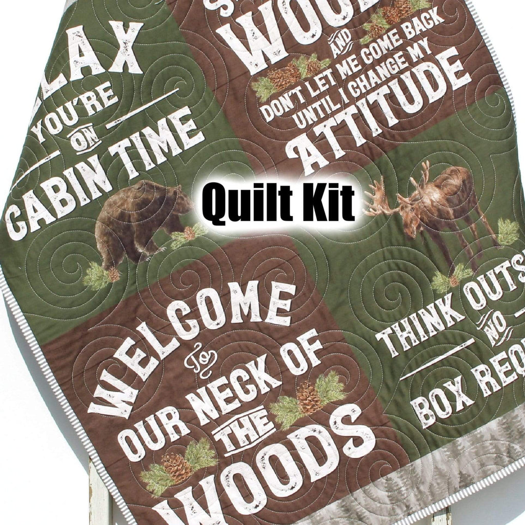 Kristin Blandford Designs Baby Quilt Kit Woodland Quilt Kit, Forest Animals Panel, Nursery Crib Sewing Blanket, Elk Bear Quilting DIY Project Simple Quick Easy Woods Outdoor