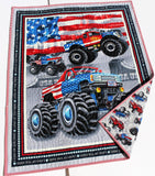 Kristin Blandford Designs Baby Quilt Kits American Monster Truck Quilt Kit Baby Boy Panel Quick Easy Fun Beginner Sewing Project Quilting Ideas Newborn Gifts Partiotic Red WhiteDIY