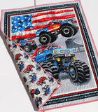 Kristin Blandford Designs Baby Quilt Kits American Monster Truck Quilt Kit Baby Boy Panel Quick Easy Fun Beginner Sewing Project Quilting Ideas Newborn Gifts Partiotic Red WhiteDIY