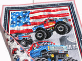 Kristin Blandford Designs Baby Quilt Kits American Monster Truck Quilt Kit Baby Boy Panel Quick Easy Fun Beginner Sewing Project Quilting Ideas Newborn Gifts Partiotic Red WhiteDIY