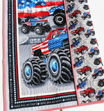 Kristin Blandford Designs Baby Quilt Kits American Monster Truck Quilt Kit Baby Boy Panel Quick Easy Fun Beginner Sewing Project Quilting Ideas Newborn Gifts Partiotic Red WhiteDIY