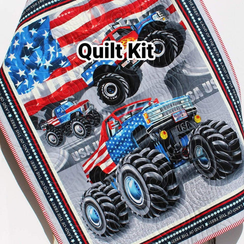 Kristin Blandford Designs Baby Quilt Kits American Monster Truck Quilt Kit Baby Boy Panel Quick Easy Fun Beginner Sewing Project Quilting Ideas Newborn Gifts Partiotic Red WhiteDIY