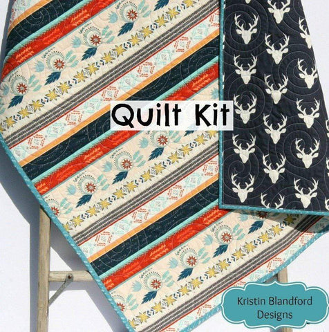 Aztec Deer Quilt Kit, Tribal Baby Bedding Blanket Project, Art Gallery Fabrics, Navy Blue Red Teal Boy or Girl, Wholecloth Panel Cheater