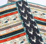 Aztec Deer Quilt Kit, Tribal Baby Bedding Blanket Project, Art Gallery Fabrics, Navy Blue Red Teal Boy or Girl, Wholecloth Panel Cheater