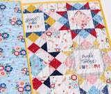 Kristin Blandford Designs Baby Quilt Kits Baby Girl Panel Quilt Kit, Ohio Star Pattern Cheater Fabric, Simple Easy Beginner Quilting Project Ideas Sewing Light Blue Yellow Pink Navy