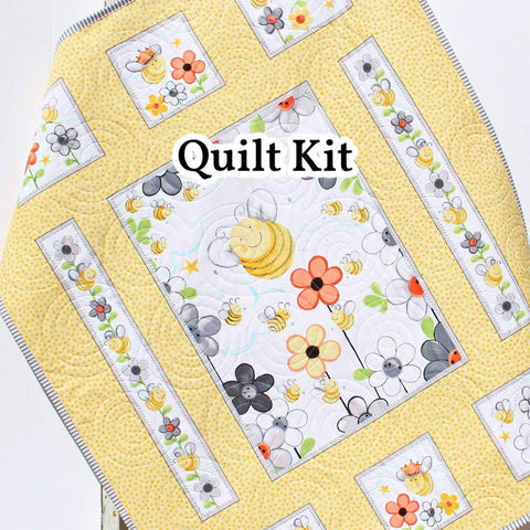 Kristin Blandford Designs Baby Quilt Kits Baby Quilt Kit Sweet Bees Bedding Panel Stripe Quick Beginner Project Fabrics Bundle Set Baby Nursery Bedding DIY Bees Gender Neutral Yellow