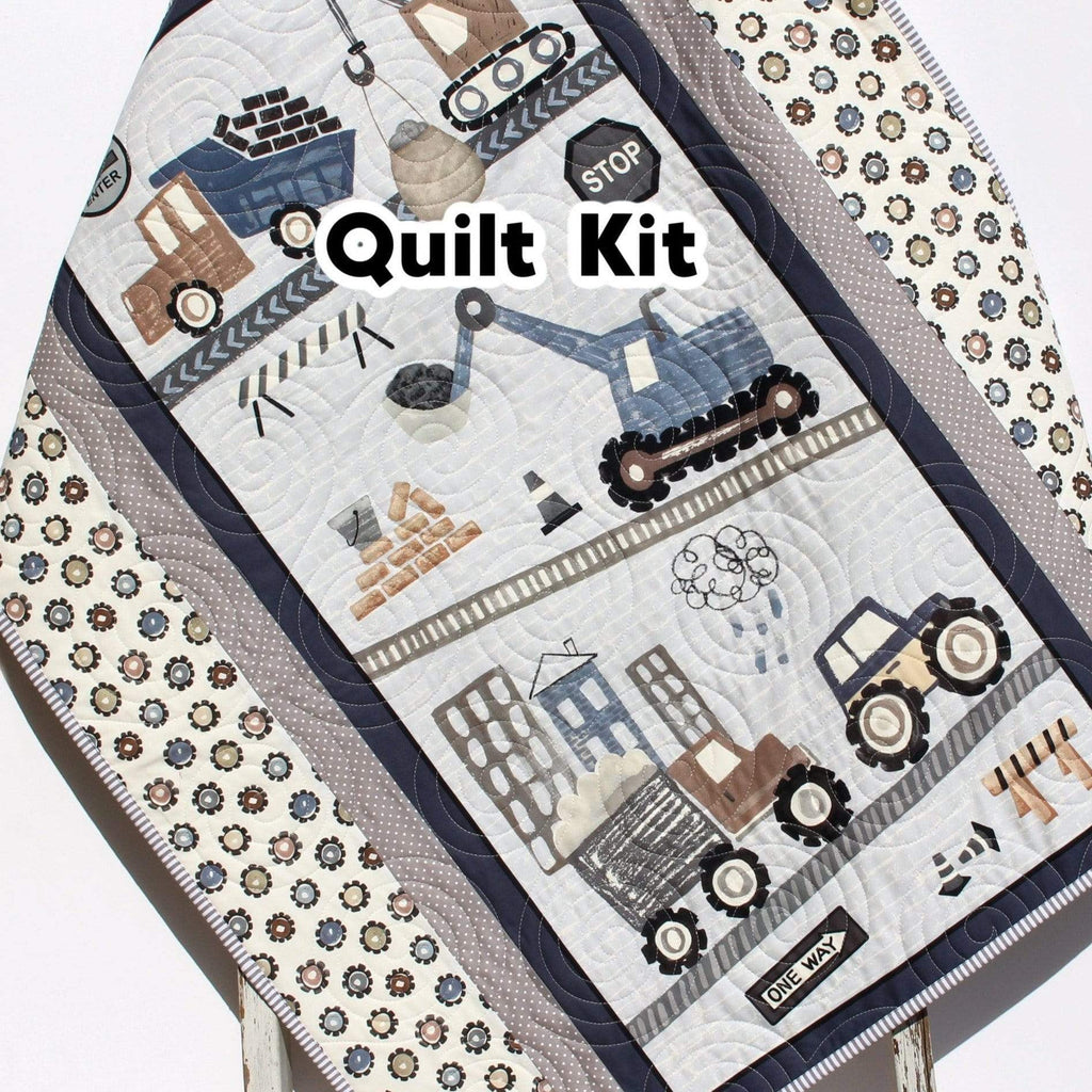 Kristin Blandford Designs Baby Quilt Kits Boy Quilt Kit, Construction Baby Panel Quick Easy Fun Beginner Roadwork Ahead Sewing Project Quilting Ideas Newborn Gifts Cranes Dump Trucks