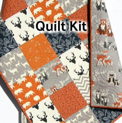 Kristin Blandford Designs Baby Quilt Kits Boy Quilt Kit, Woodland Quilt Kit Toddler Quilt Kit Baby Boy Quilt Kit Buck Forest Bedding Gray Orange Navy Quilt Arrows Aztec Beginner