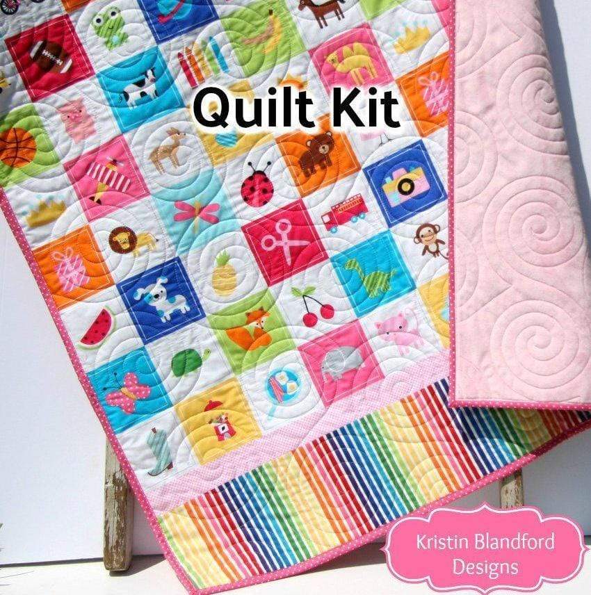 I Spy Quilt Kit for Girls, Panel Beginner Project, Sewing Ideas, Simple Quick and Easy Quilting, Animals Sports, Kids Blanket Kit Soft Minky