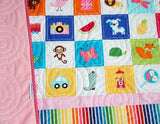 I Spy Quilt Kit for Girls, Panel Beginner Project, Sewing Ideas, Simple Quick and Easy Quilting, Animals Sports, Kids Blanket Kit Soft Minky