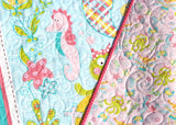 Kristin Blandford Designs Baby Quilt Kits Mermaid Quilt Kit Girl Nautical Panel Quick Simple Beginner Project Fish Ocean Sea Seahorse Pink Aqua Girl Newborn Baby Gift Blanket
