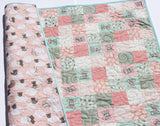 Kristin Blandford Designs Baby Quilt Kits Quilt Kit for Girls, Panel Beginner Project, Sewing Ideas, Simple Quick and Easy Quilting, Sleep Tight Teddy Bear Coral Pink Mint Gold Moon