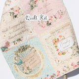 Kristin Blandford Designs Baby Quilt Kits Shabby Chic Quilt Kit, Baby Girl Panel, Simple Easy Beginner Quilting Project Ideas Sewing Light Pink Blue Roses and Violets Newborn Sewing
