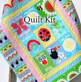 Sunshine Day Quilt Kit, Girl Studio E Fabrics, Panel Quick Simple Easy Beginner Project, Owl Frog Rainbow Ladybug, Pink Aqua Yellow Whimsy