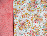 Watercolor Floral Quilt Kit, Minky Whole Cloth Baby Cheater Panel, Simple Quick Easy Beginner Girl Blanket DIY Project Nursery Bedding Coral