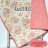 Watercolor Floral Quilt Kit, Minky Whole Cloth Baby Cheater Panel, Simple Quick Easy Beginner Girl Blanket DIY Project Nursery Bedding Coral