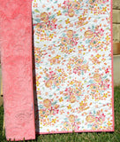 Watercolor Floral Quilt Kit, Minky Whole Cloth Baby Cheater Panel, Simple Quick Easy Beginner Girl Blanket DIY Project Nursery Bedding Coral