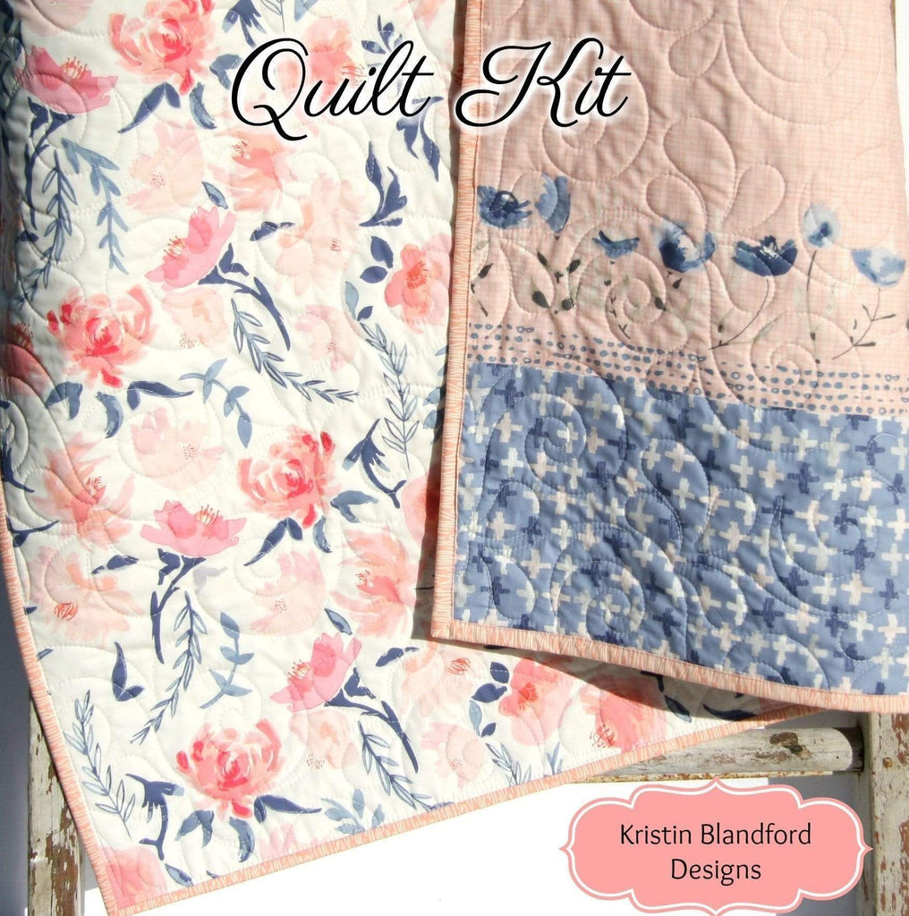Kristin Blandford Designs Baby Quilt Kits Watercolor Flowers Quilt Kit, Baby Blanket Sewing Project, Crib Nursery Ideas, DIY Kits, Coral Pink Blue, Soft Florals, Quilts to Make