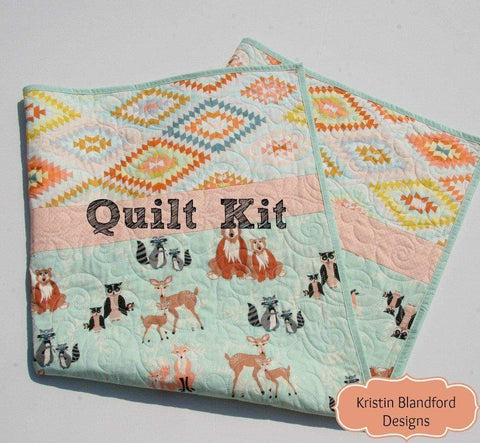 Woodland Baby Girl Quilt Kit, DIY Project, Forest Animals Hello Bear, Art Gallery Fabrics, Deer Fox, Simple Easy Beginner, Striped Pattern