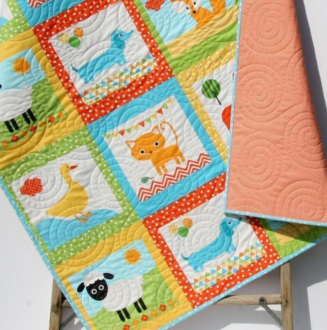 Animal Baby Quilt, Patchwork, Baby Blanket Unisex Dachshund Dog Cat Pa