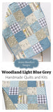 Kristin Blandford Designs Boy Quilts Baby Quilt Handmade Woodland Nursery Personalized Blanket Modern Crib Decor Boy Quilts for Sale Light Blue Plaid Bears Deer Owls Animals