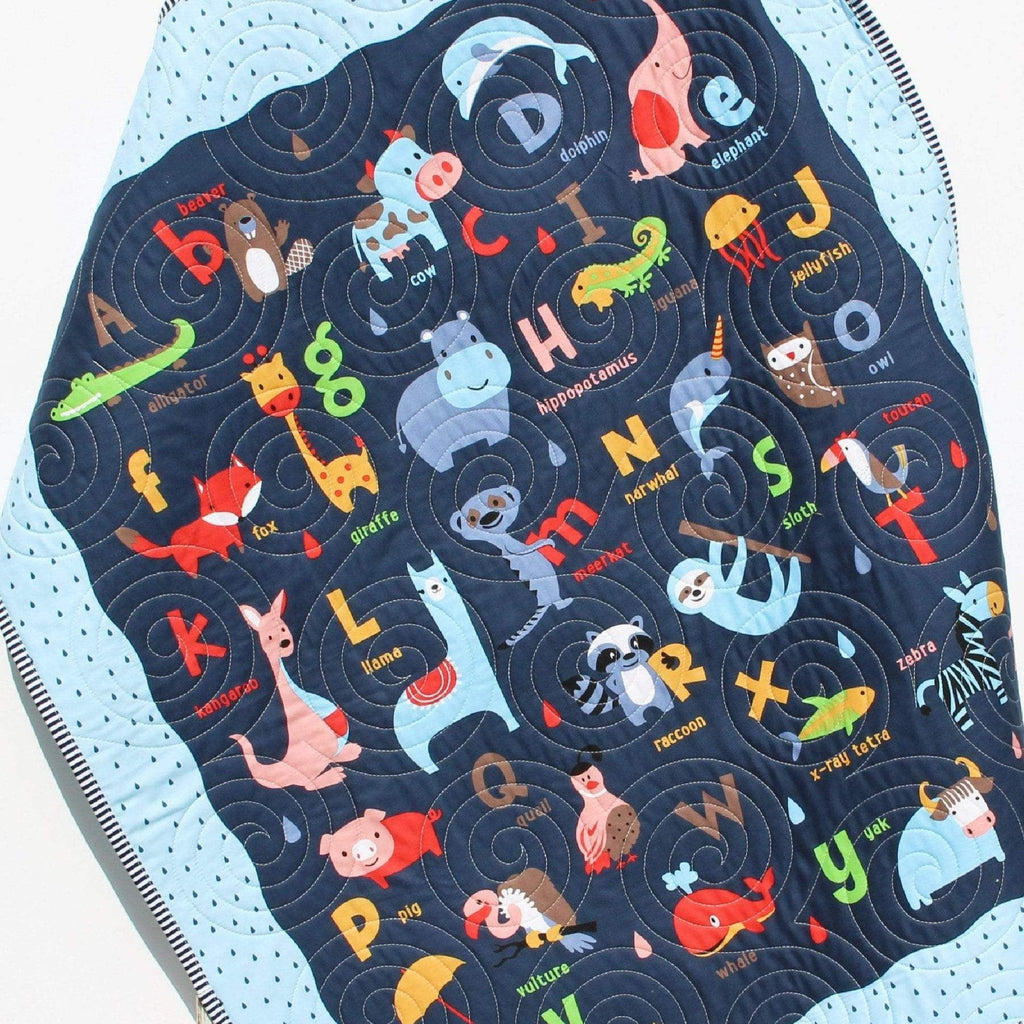 Kristin Blandford Designs Boy Quilts Baby Quilt, Noahs Ark Christening Baby Gift Baby Blankets Crib Quilt Newborn Alphabet Nursery Bedding Boy Navy Blue Personalized Name