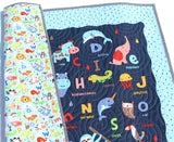 Kristin Blandford Designs Boy Quilts Baby Quilt, Noahs Ark Christening Baby Gift Baby Blankets Crib Quilt Newborn Alphabet Nursery Bedding Boy Navy Blue Personalized Name