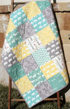 Kristin Blandford Designs Boy Quilts Baby Quilt, Organic Gender Neutral, Yellow Aqua Pool Teal Blue Grey, Deer Elephant Woodland Forest, Bunting Chevron, Boy Girl, Toddler Quilt