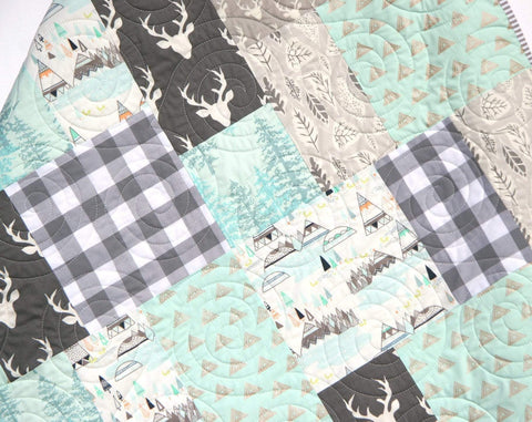  Spoonflower Fabric - Rotated, Patchwork, Deer, White Mint Navy  Grey, Nursery, Wild, Free, Printed on Minky Fabric by The Yard - Sewing  Baby Blankets Quilt Backing Plush Toys