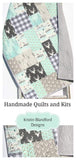 Kristin Blandford Designs Boy Quilts Baby Quilts for Sale, Handmade Personalized Gifts, Woodland Boy Nursery Decor, Plaid Minky Blanket, Grey Deer Light Blue Aqua Buck Stag Gift