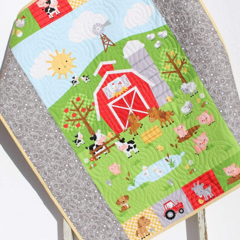 Kristin Blandford Designs Boy Quilts Barnyard Animals Quilt Farm Baby Blanket Boy or Girl Ranch Animals Country Bedding Gender Neutral Pig Sheep Cow Horse Tractor Barn Baby Gift