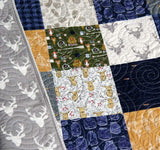 Blue Buffalo Plaid Quilt, Woodland Boy Lumberjack Plaid Check, Deer Camping