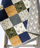 Blue Buffalo Plaid Quilt, Woodland Boy Lumberjack Plaid Check, Deer Camping