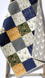 Blue Buffalo Plaid Quilt, Woodland Boy Lumberjack Plaid Check, Deer Camping