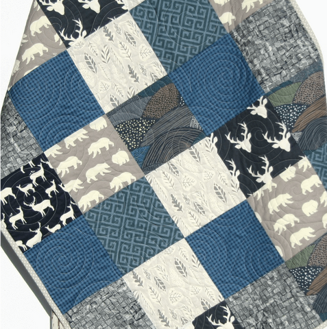 Boy Quilt, Woodland Boy Navy Blue Plaid Check Nursery, Deer Buck Baby Blanket, Boy Bedding