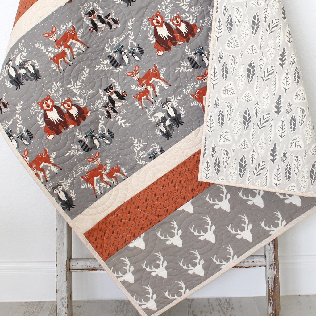 Kristin Blandford Designs Boy Quilts Buck Baby Bedding, Antler Crib Quilt, Toddler, Woodland Baby Quilt, Hello Bear, Baby Bedding Quilt, Woodland Blanket, Fox, Deer, Owls