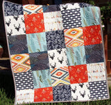 Buck Boy Quilt, Navy Red Nursery Toddler Bedding, Woodland Boy Quilt