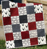 Buffalo Plaid Quilt, Woodland Boy Lumberjack Plaid Check Nursery, Deer Buck Boy Baby Bedding