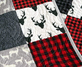 Buffalo Plaid Quilt, Woodland Boy Lumberjack Plaid Check Nursery, Deer Buck Boy Baby Bedding